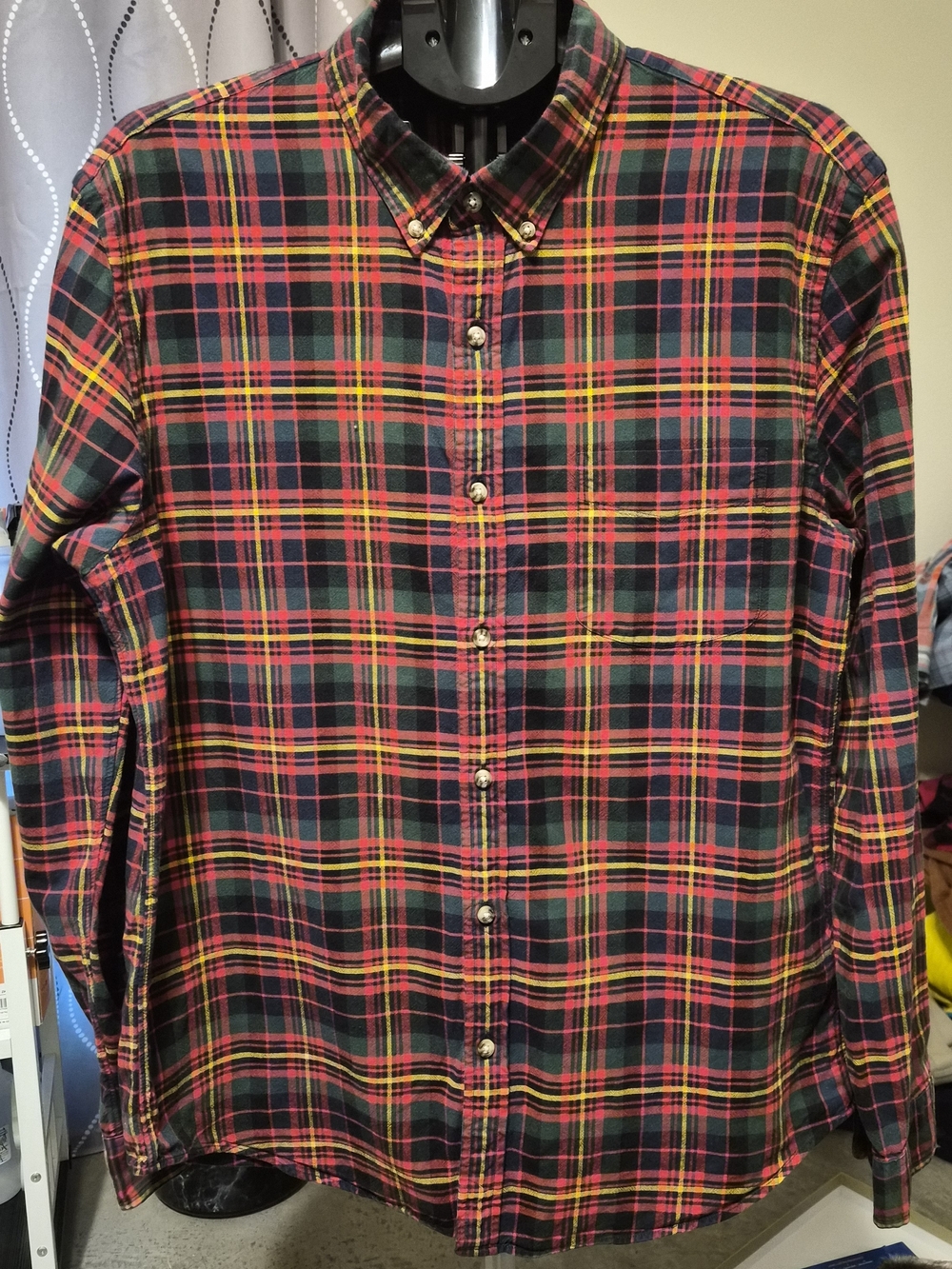 J.Crew Men XL Slim Red Green Tartan Plaid Flannel Shirt